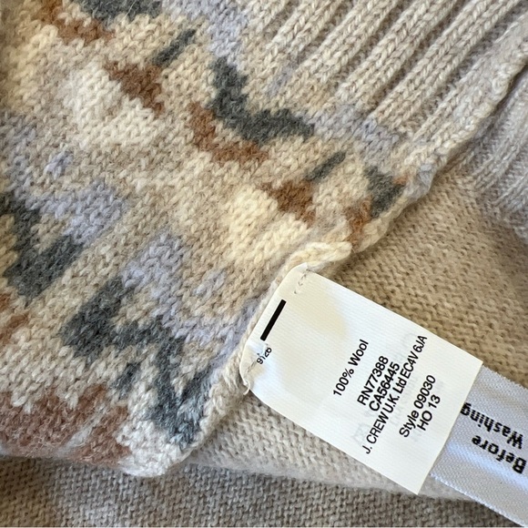 J. Crew Fair Isle Nordic Jacquard Stitch 100% Wool Sweater XL Cream White NWOT - Picture 2 of 7